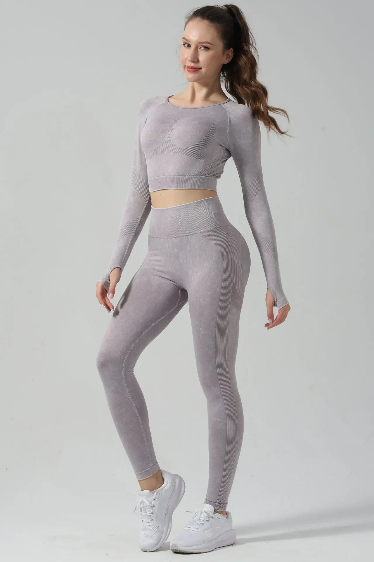 High Waist Yoga Pants Sand Washed Seamless Peach Butt Fitness Sportswear Tight Long Trousers for Women Autumn Season.