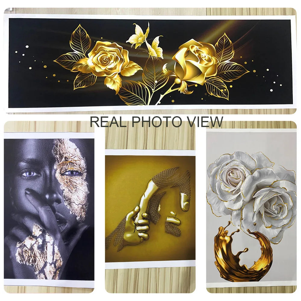 3 Pieces Nordic Luxury Ribbon Abstract Landscape Wall Art Canvas Paintings Modern Gold Deer Poster Print Picture for Home Decor.