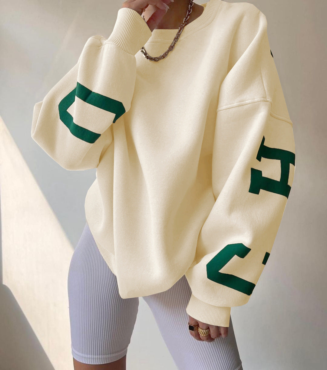 Combhasaki Damen Y2K Grunge Lose Pullover Sweatshirts Brief Drucken Lässige Verdickte Langarm Tops Herbst Hoodie Streetwear
