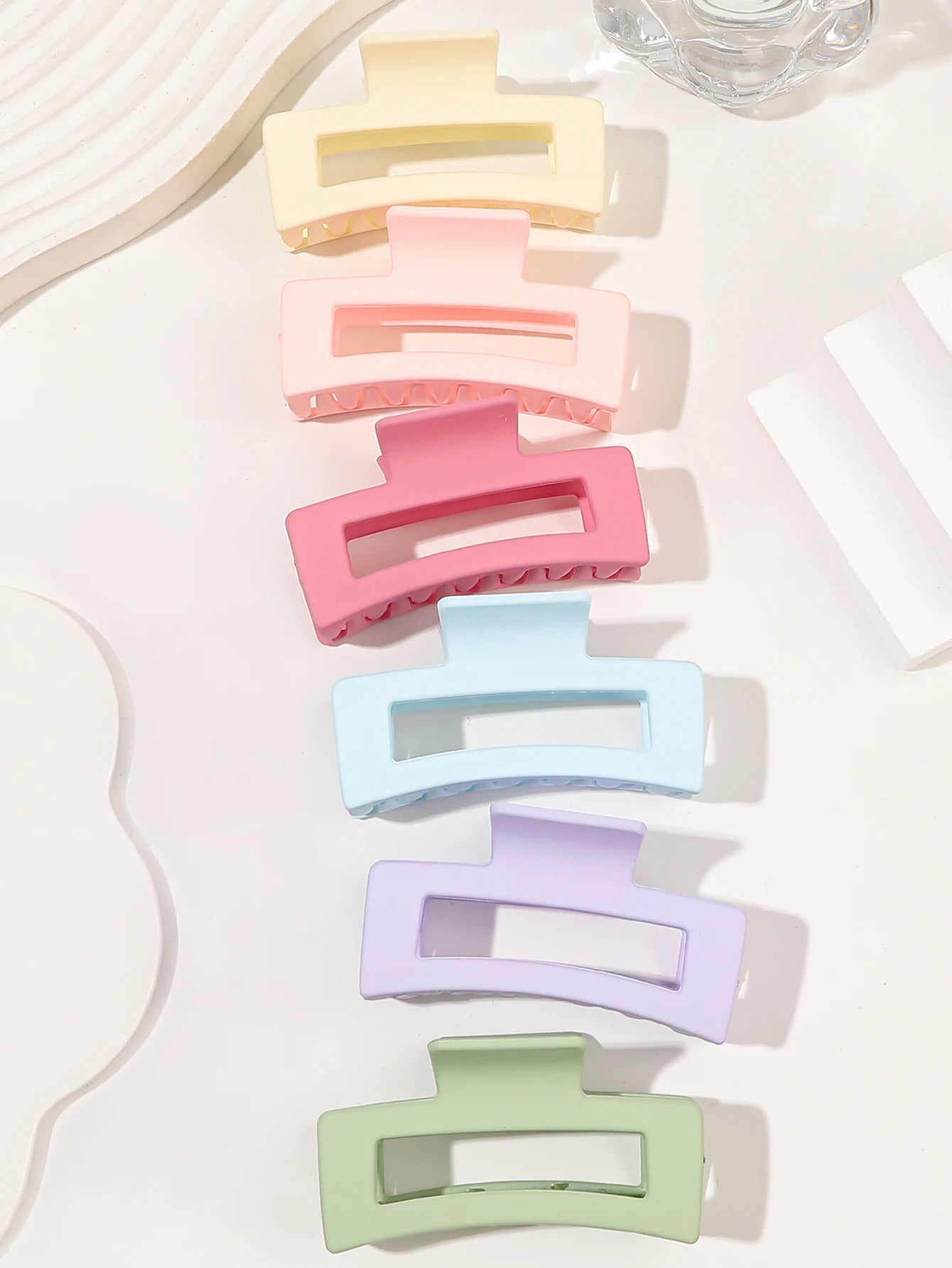 Big Hair Claw Clips Ice Cream Color 6 Pcs for Thick Hair,Square Hair Clips for Women Rectangle Nonslip Acrylic Banana Jaw Clips.