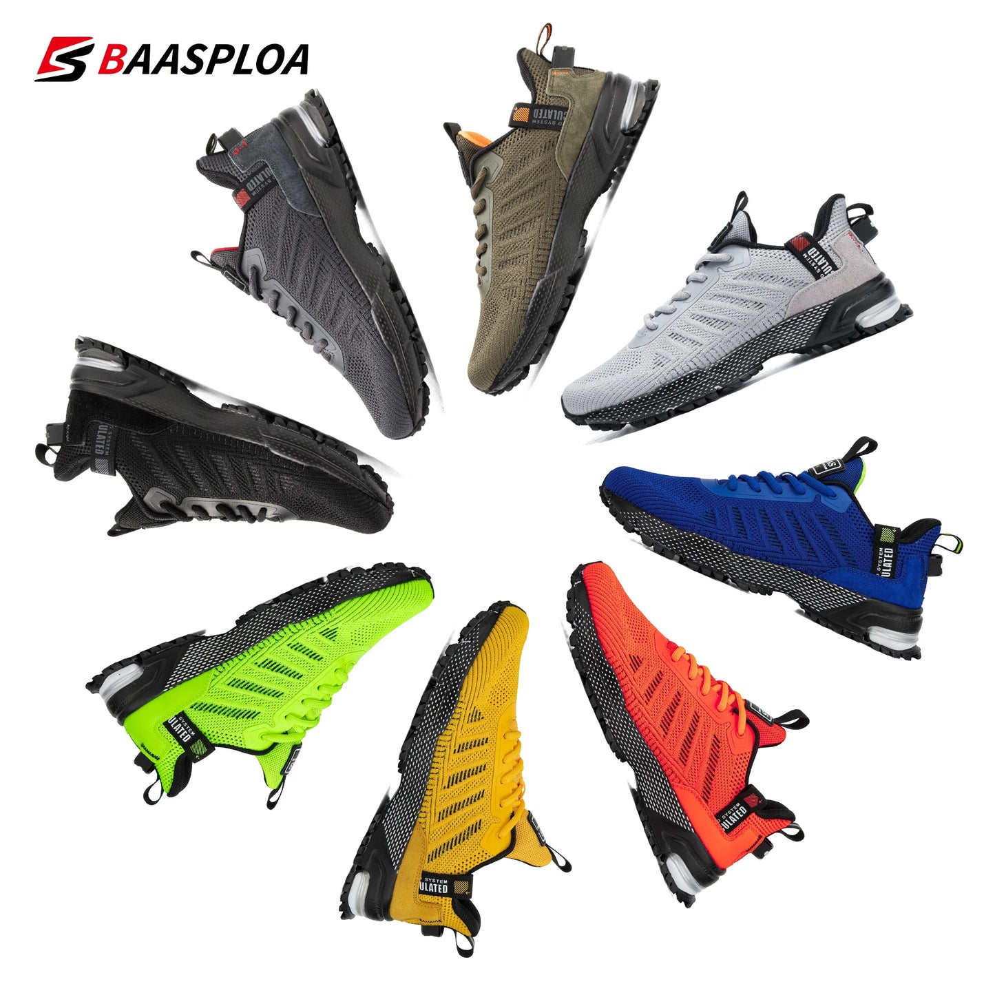 Men's Running Shoes Baasploa Male Sneakers Shoes Breathable Mesh Outdoor Grass Walking Gym Shoes For Men Plus Size 41-50.