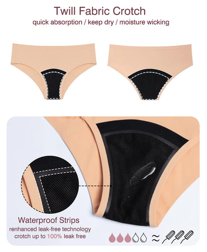 Seamless 4-Layer Menstrual Panties Mid-brief Breathable Reusable Leakproof Underwear for Women Fast Absorption.