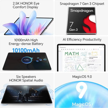 HONOR Pad 10 Tablet 8GB+256GB,12.1-inch 120Hz 2.5K(2560*1600) Display,Snapdragon 7 Gen 3 10100mAh Battery,MagicOS 9.0 (Android 15),8MP camera,WIFI 6,Bluetooth 5.3.