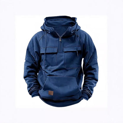 2025 New Autumn Winter Men's Hooded Solid-color Casual Hoodie Fashionable Young Man's Multi-Pocket Patch Hoodie Pullover Shirt.