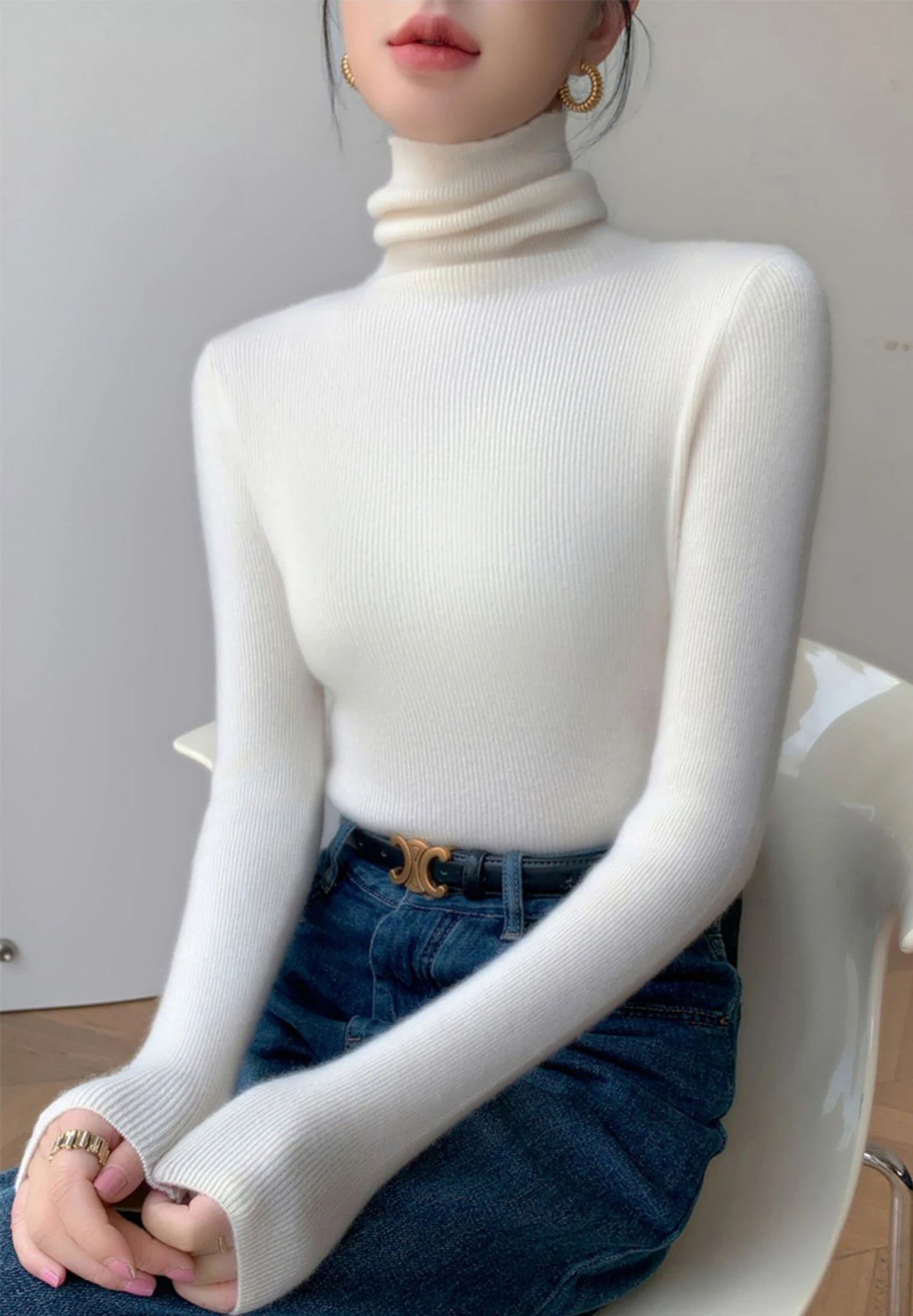 2025 herbst Winter Rollkragen Warme Jumper Lässig Feste Dünne Strickjacke Frauen Langarm Gestrickte Pullover Einfache Basis Schicht Top