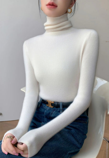 2025 herbst Winter Rollkragen Warme Jumper Lässig Feste Dünne Strickjacke Frauen Langarm Gestrickte Pullover Einfache Basis Schicht Top