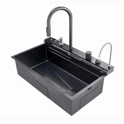 Blue Whale Arowana Multifunctional Kitchen Sink Single Bowl Nano Black Honeycomb LED Digital Display Stainless Steel for Home