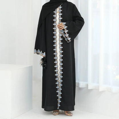 Eid Ramadan Flower Embroidery Abayas for Women Muslim Dress Dubai Open Abaya Turkey Kaftan Kebaya Caftan Marocain Femme Robe New.
