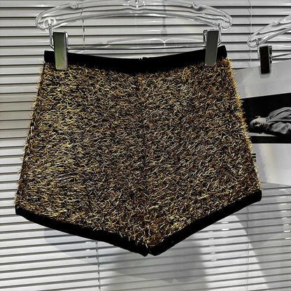 Trendy Women's Solid Color Bright Silk Woolen Shorts 2024 Autumn Fashion New Items High Waist Short Pants Female