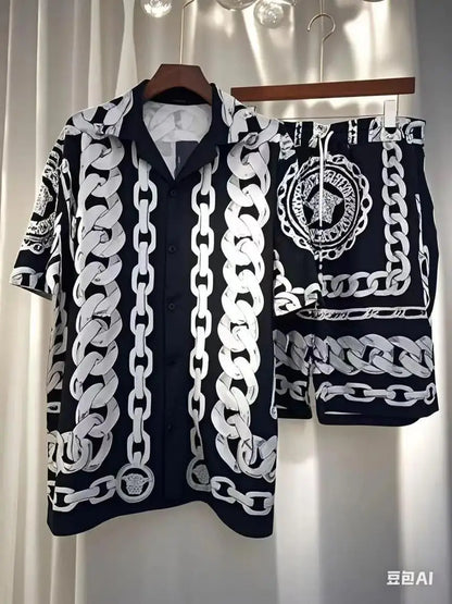 Mode männer Hawaiian Shirt Sets 2025, Runway Luxus Berühmte Marke Europäischen Design Party Stil Conjuntos De Ropa Para Hombre.