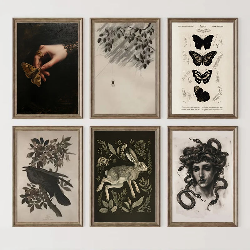 Dark Academia Woodland Moth Medusa Portrait Victorian Gothic Aesthetic Poster Canvas Painting Wall Art Pictures Home Decor Gift.