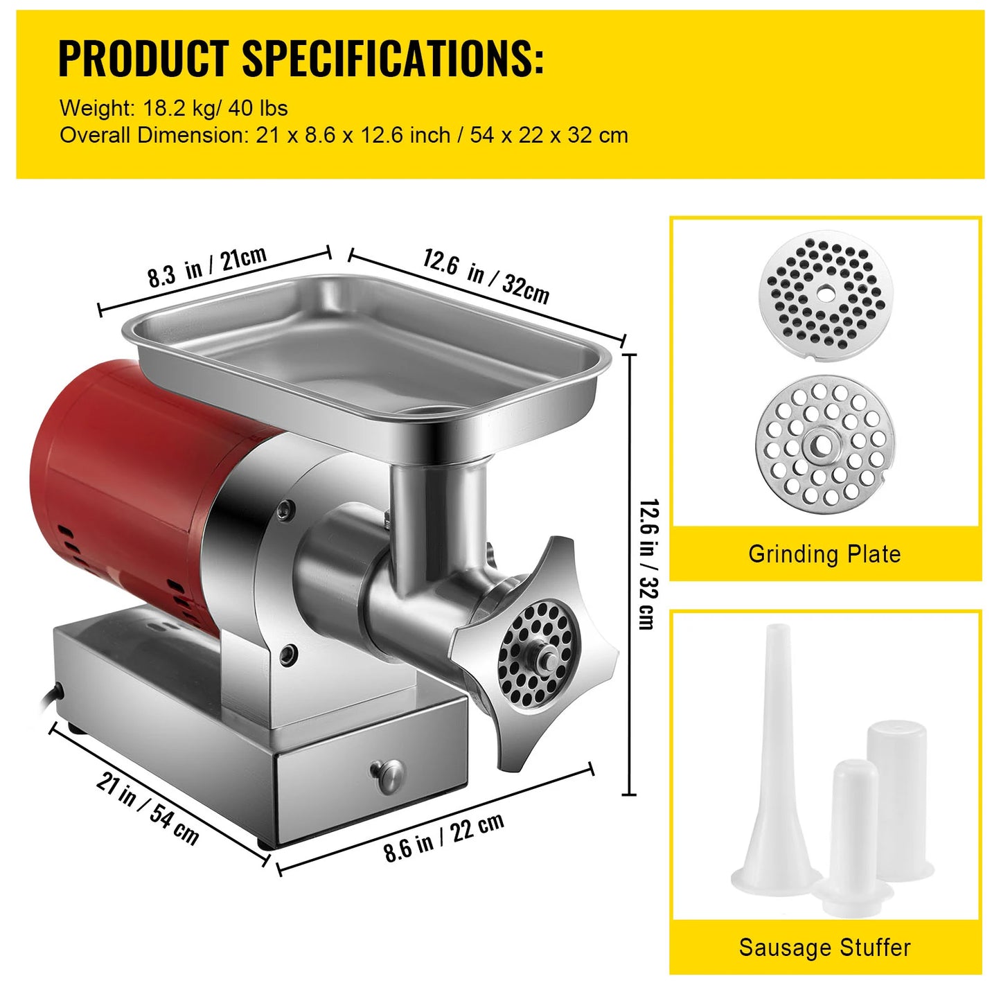 SucceBuy Electric Meat Grinder, 661 Lbs/Hour 1100 W Meat Grinder Machine 1.5 HP Electric Meat Mincer with 2 Grinding Plates,.