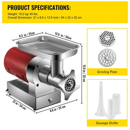 SucceBuy Electric Meat Grinder, 661 Lbs/Hour 1100 W Meat Grinder Machine 1.5 HP Electric Meat Mincer with 2 Grinding Plates,.