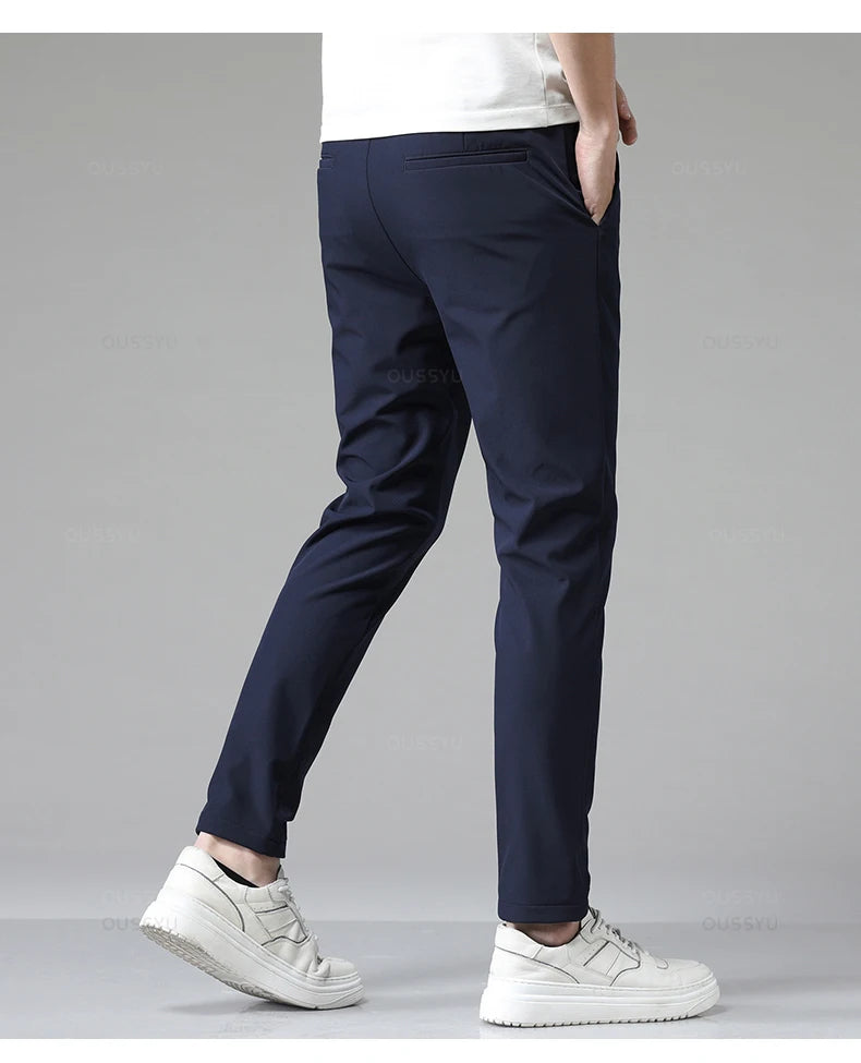 Autumn Winter Casual Pants Men Thick Business Stretch Slim Elastic Waist Jogger Korean Classic Black Gray Blue Trouser Male.