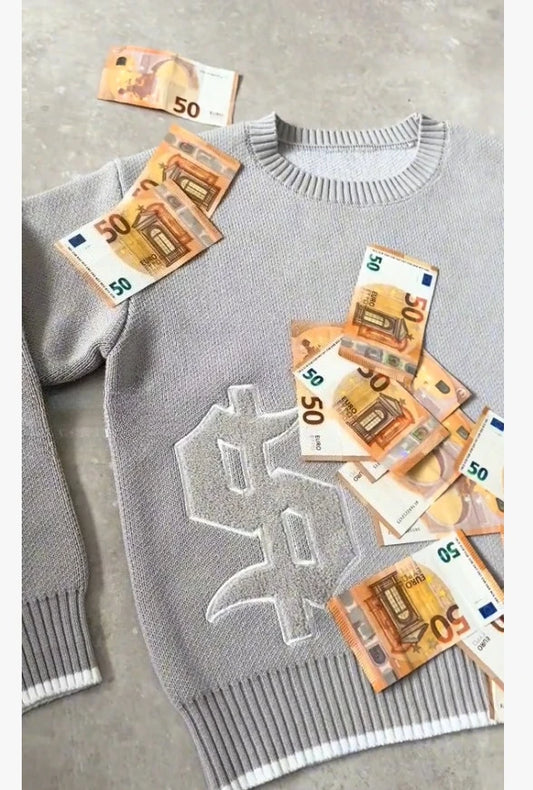 Harajuku Casual gold Sweaters Round Neck Unisex Boxy Pullovers Popular Autumn Gothic Symbol Embroidery Pattern Pullover.