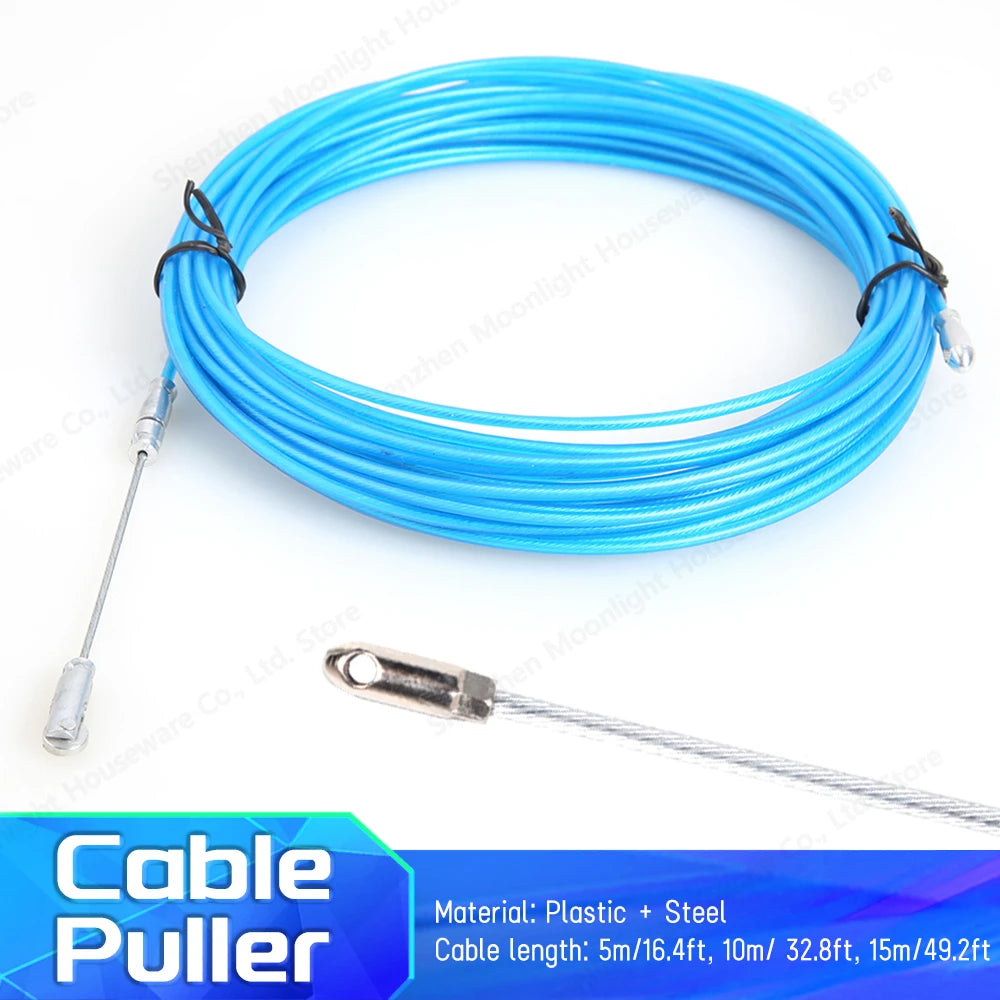 5/10/15M Universal Wire Puller Threading Device Steel Spring Rope Pulling Device With Pulley Electricians Wire Lead Cable Puller.