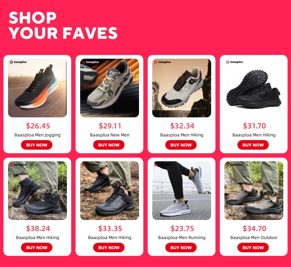 Baasploa Men's Running Shoes New Fashion Lightweight Mesh Breathable Walking Shoes Male Outdoor Casual Lace-Up Sports Shoes.