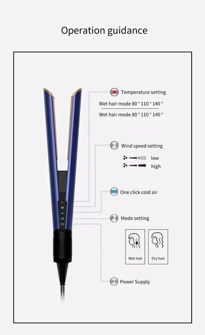 Professional 2-in-1 Hair Straightener & Dryer Combo - Negative Ion Heating Flat Iron with Display. Ideal for Home and Salon