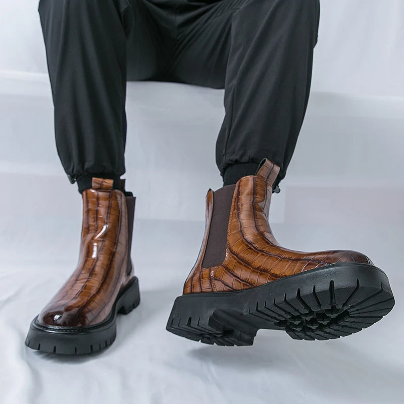 Street Style Pointed Toes Chelsea Boots Stylish Leather Ankle Boots Fashion High Top Shoes Party Business Motorcycle Boots Botas.