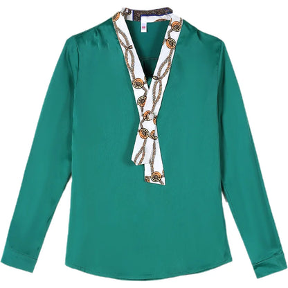 Women's fashionable streamer tops fashionable and elegant small fragrance style covering the belly satin shirt