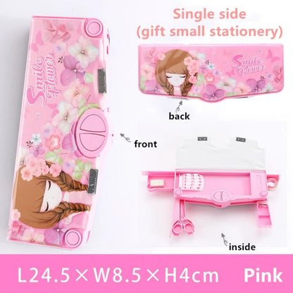 Mechanisches, verformbares, niedliches Federmäppchen mit Stifteinsatz, multifunktionaler Schlüsselschalter, Cartoon-Aufbewahrungsbox für Schule und Schreibwaren aus Kunststoff