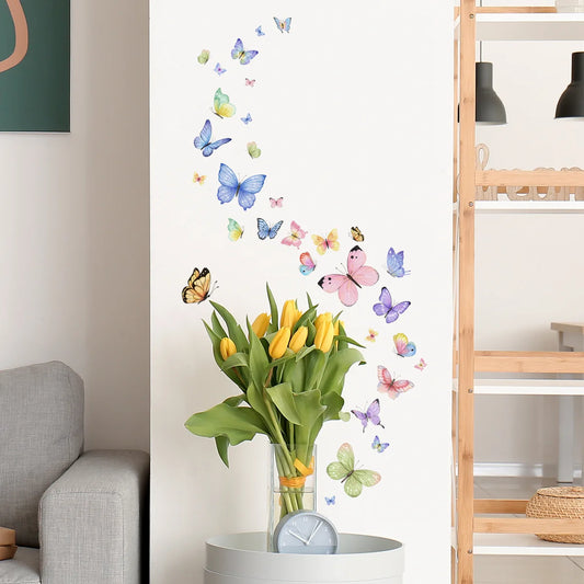 colorful Butterflies Background sticker Removable Mural Wall Stickers for Home Room Bedroom Decoration for Girls Stickers Kids.