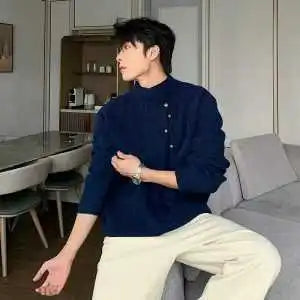 Irregular Button Turtleneck Sweater Men's Autumn and Winter Fashion Brand.