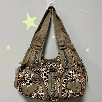 Women Handbags Leopard Bag Top-handle Handbag Fashion Satchel Dumpling Pack Shoulder Bag Tote Bag Hobos Large Purse