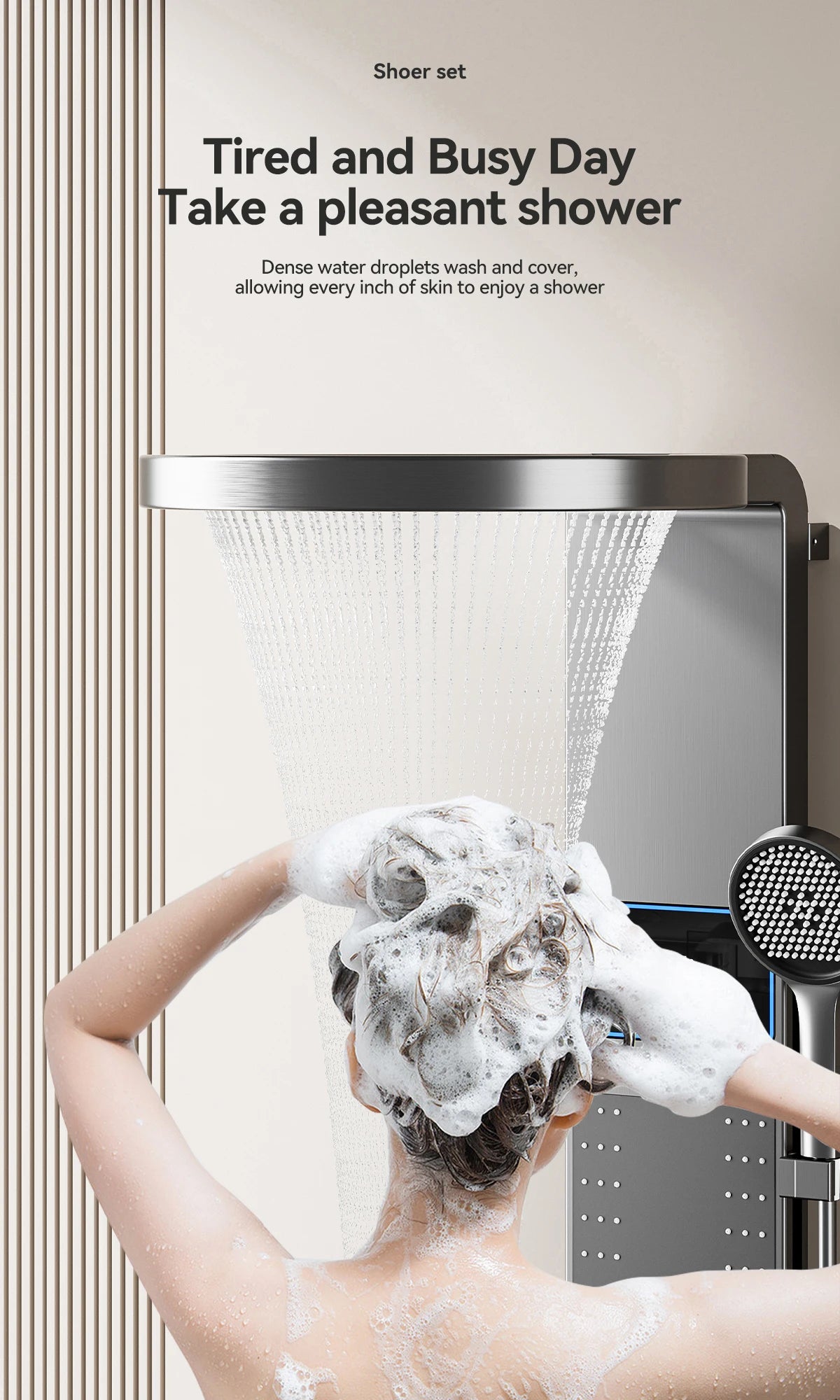 Multi Functional LED Shower Screen Wall Mounted Waterfall Shower Head Set Bathroom Digital Atmosphere Light Shower Set Screen