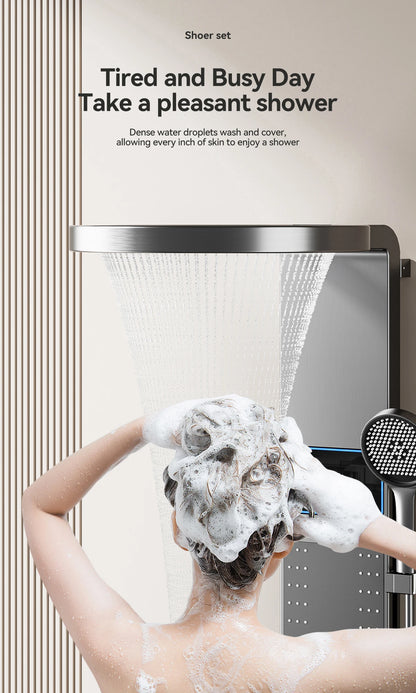 Multi Functional LED Shower Screen Wall Mounted Waterfall Shower Head Set Bathroom Digital Atmosphere Light Shower Set Screen