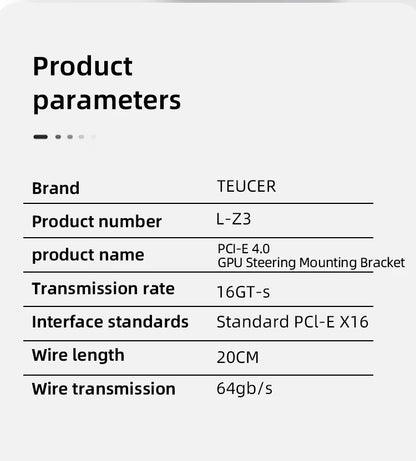 TEUCER L-Z3 GPU Vertical Mounting Bracket Kit, PCIe 4.0 X16 Riser Cable 200mm, Graphics Card Steering Mounting Bracket.