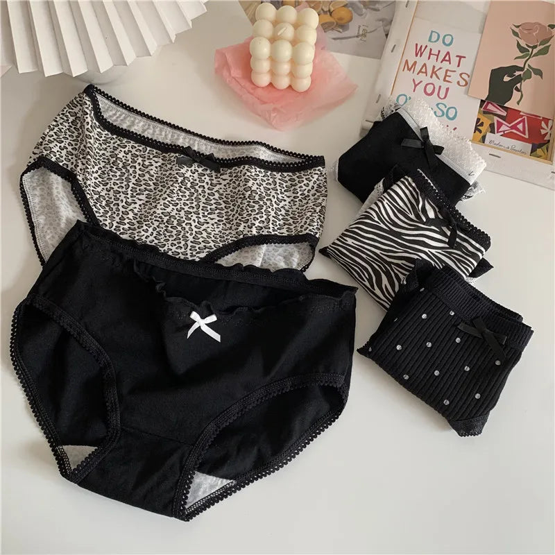 Cotton Women's Sexy Panties Black Underwear Girls Briefs For Ladies Shorts Soft Breathable Lingerie Intimates Underpant 5Pcs/Set