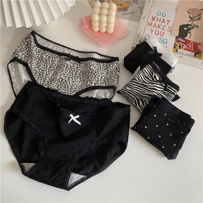 Cotton Women's Sexy Panties Black Underwear Girls Briefs For Ladies Shorts Soft Breathable Lingerie Intimates Underpant 5Pcs/Set
