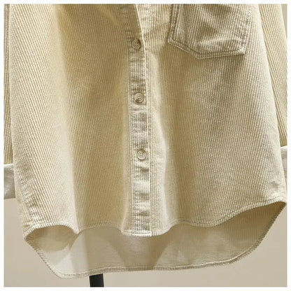 2023 frühling Herbst Cord Langarm-shirt für Frauen Koreanische Ausgabe Casual Mode Medium länge Shirts Weibliche Outwear Tops
