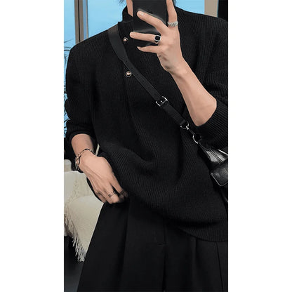 Vintage Trend Casual Autumn Winter New Men Turtleneck Solid Button Fashion Luxury Business Long Sleeve Pullovers Knitted Tops