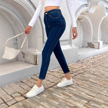 Europe and The United States Women's New Skinny Stretch Small Leg Jeans Four Seasons Simple Casual Denim Nine-point Pants Women.