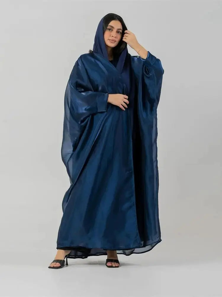 Satin Shimmer Organza Kebaya Dubai Open Abaya Kimono Islam Muslim Dress African Dresses For Women Kaftan Robe Femme Musulmane.