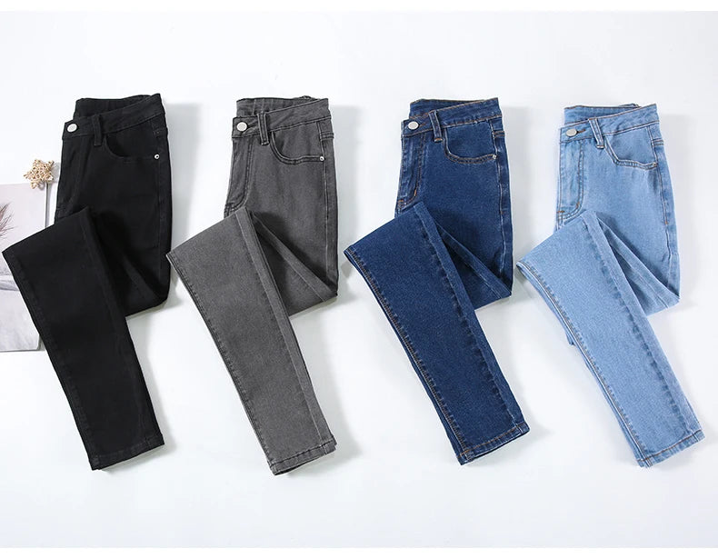 2024 New Sexy Skinny Jeans Women Hip Lift Stretch Pencil Denim Pants Casual Soft Slim Female Trousers Black Gray Blue.
