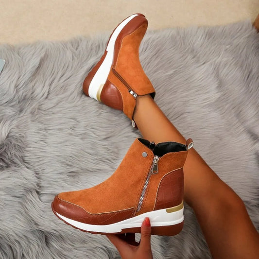 New Women Winter Boots Chunky Sneakers Ankle Boots Woman Zipper Buckle Thick Sole Platform High Top Female Booties.