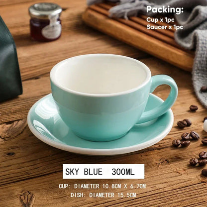 300ml Ceramic Coffee Cup and Saucer Set Pottery Latte Cups Breakfast Milk Mug Afternoon Teacup Porcelain Water Mugs Wholesale