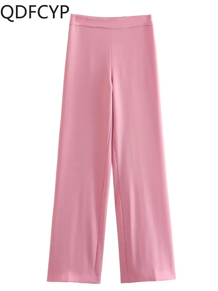 Women's Blazer New Spring Elegant Casual Office Lady Pink Jacket Coat Fashion High Waist Loose Wide Leg Trousers Pant Suit