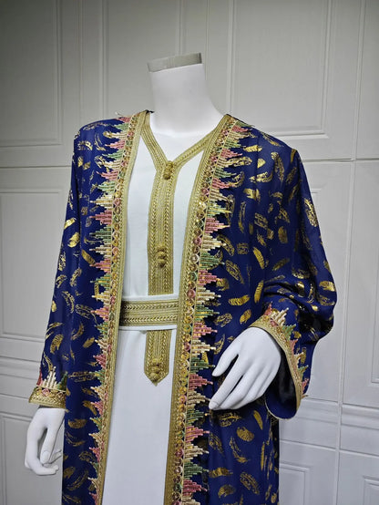 Muslim Abaya 3 Piece Set Women Party Dresses Cardigan Robe Sashes Suit Bronzing Jalabiya Ramadan Morocco Dubai Kaftan Vestidos