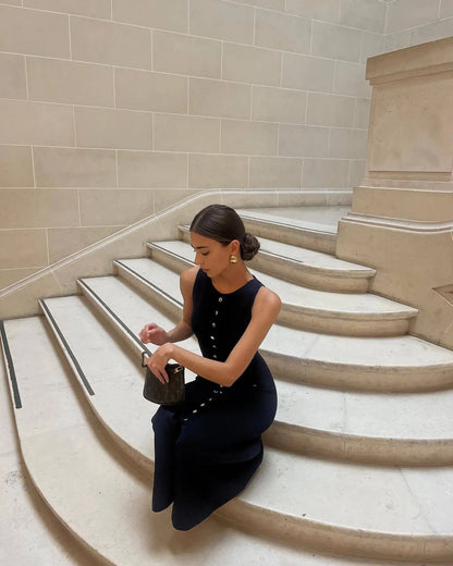 Tossy Strick-Maxikleid mit gerippter Strickjacke, weiblich, hohe Taille, schlanke Tasche, ärmellos, elegantes Partykleid, Damen-Strickwaren, langes Kleid