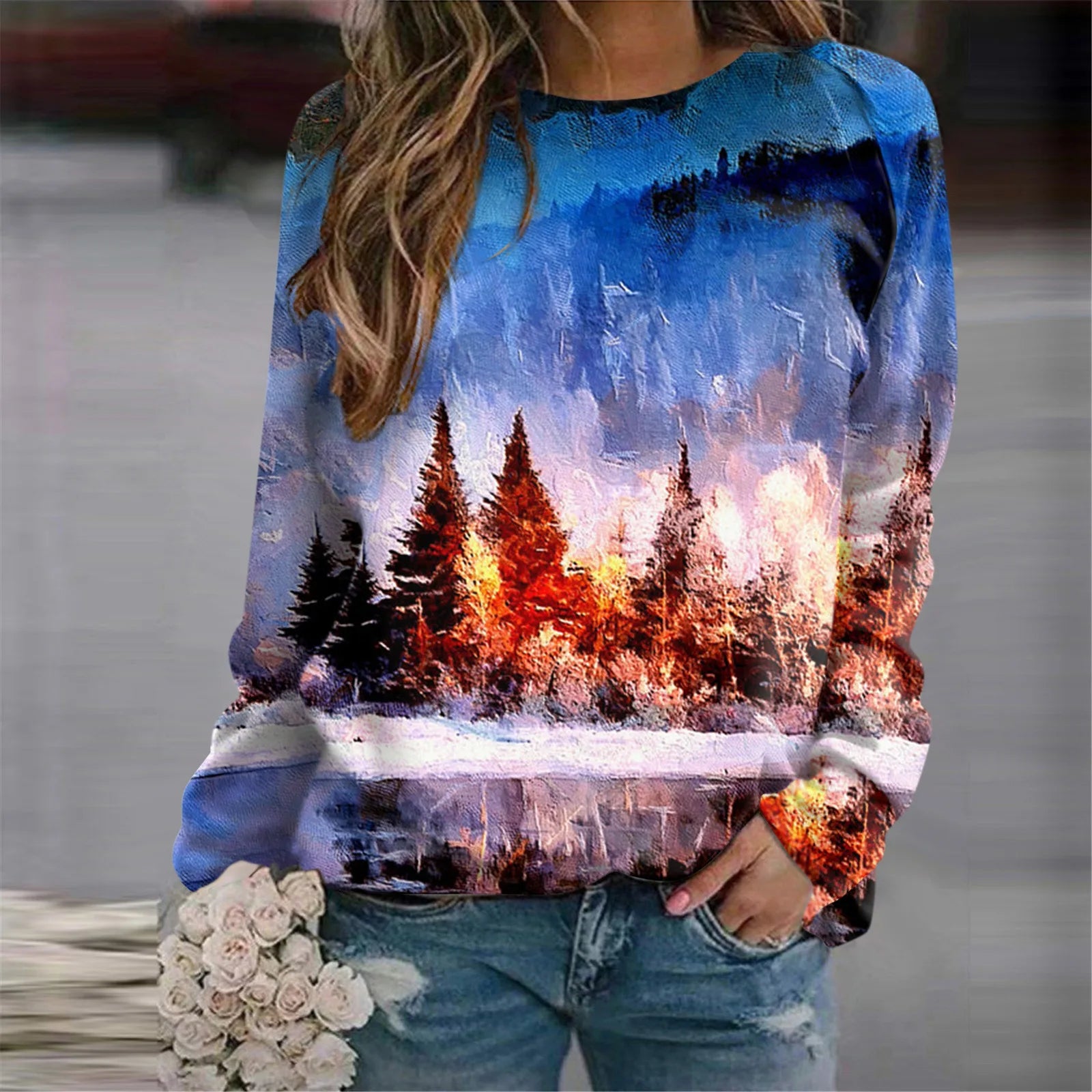 Forest Trees 3D Print Sweatshirts Women's Casual Raglan Long Sleeves Hoodies Woman Pullovers Harajuku Y2k Tops Female Clothing.