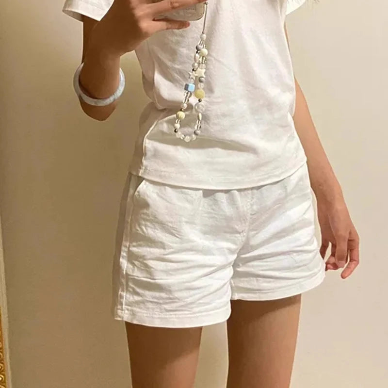 High Waist Cotton Shorts Women Summer Korean Loose Casual Wide Leg Shorts Female Fashion Simple Pure All Match Jogging Shorts.
