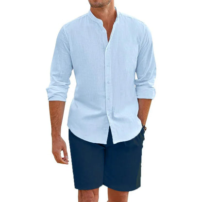 2 pcs Sets Men's Summer Cotton Linen Shirt and Shorts Cardigan Simple Casual Beach Shirts Comfortable Hawaii Wear.