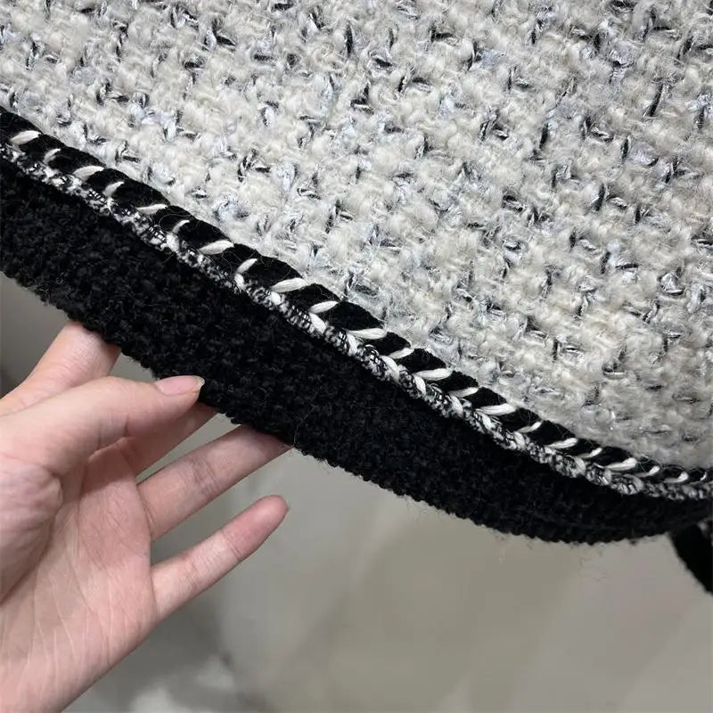 Women Tweed O-neck Loose Jackets Tops Korean Design Single Breasted Vintage Manteau Spring Fall Long Sleeve Abrigos Blusas New.