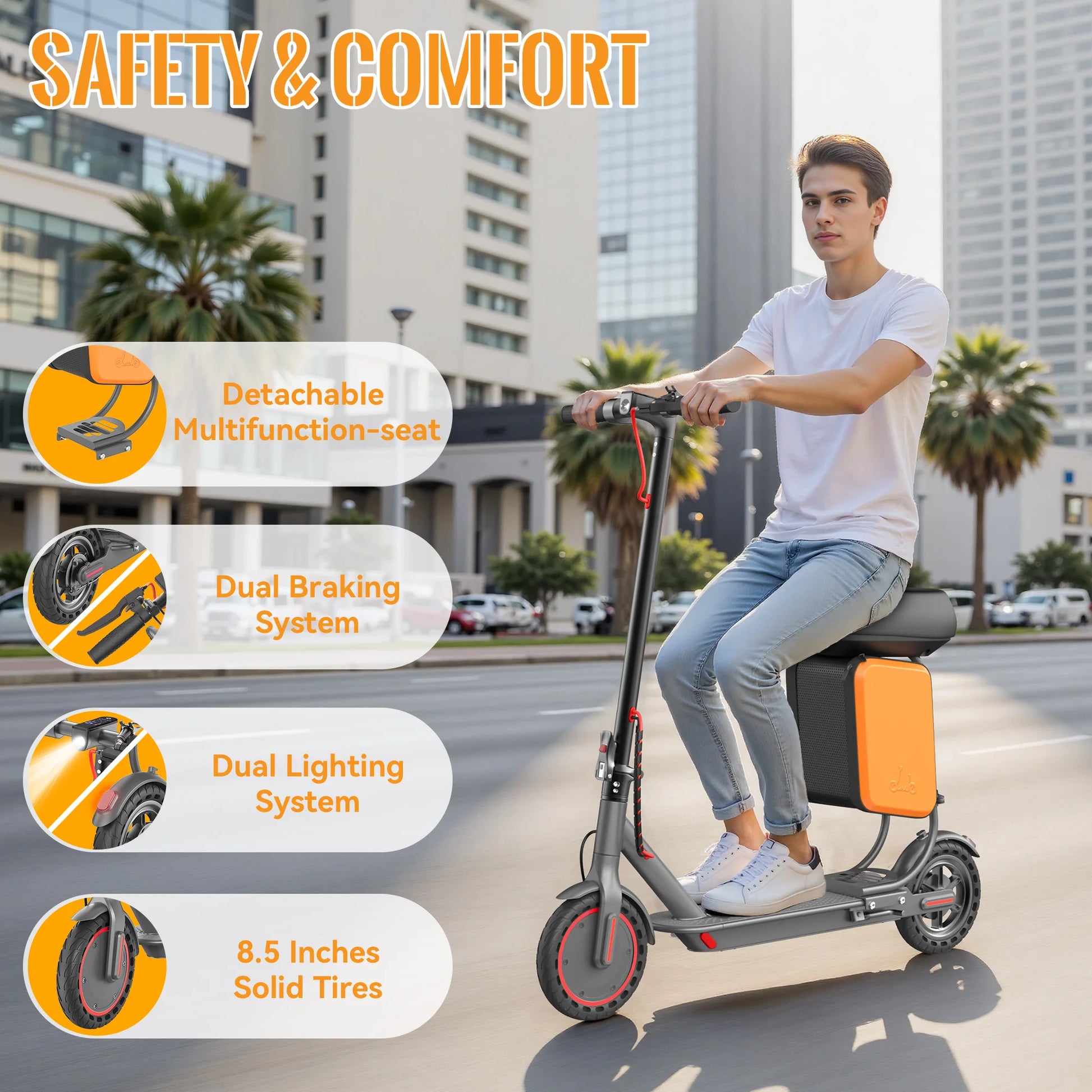 ATSANT Adult Electric Scooter 350W Powerful Motor 36V 25KM Long Range 8.5Inch with Storage Box Smart App Foldable Escooter.