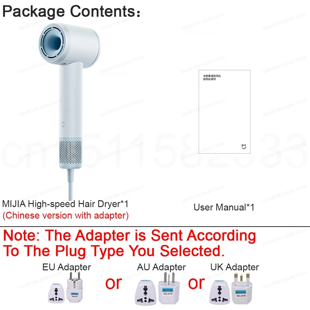 2025 New XIAOMI MIJIA High-Speed Hair Dryer,110000rpm,62m/s Powerful airflow,8 Airflow Mode,347g 4 Color,CN Version With Adapter.