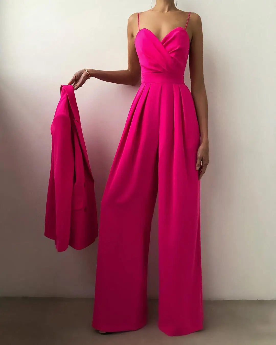 Women's Spaghetti Straps V Neck Jumpsuit Sleeveless High Waist Wide Leg Long Pants Solid Casual Loose Rompers Outfit Overall.